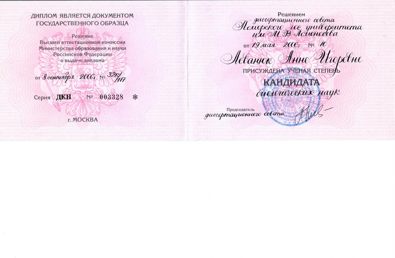 Диплом кандидата наук, 2006